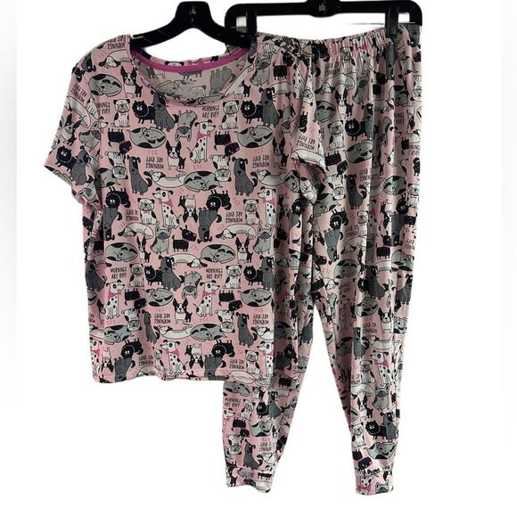 Secret Treasures Pink Gray Dog Ruff Pajama Jogger Set Size M (8-10) Super Soft - Picture 1 of 4